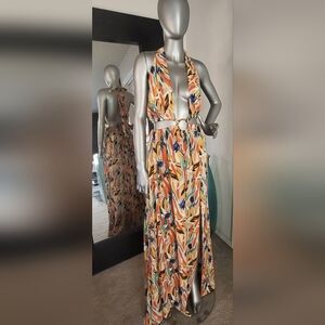 Shop17 Multi Colored Side Slit Maxi Dress